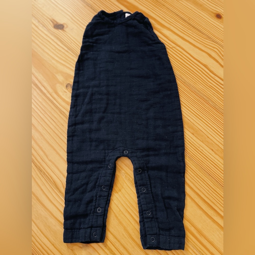 Jamie Kay Navy Linen Overall Romper